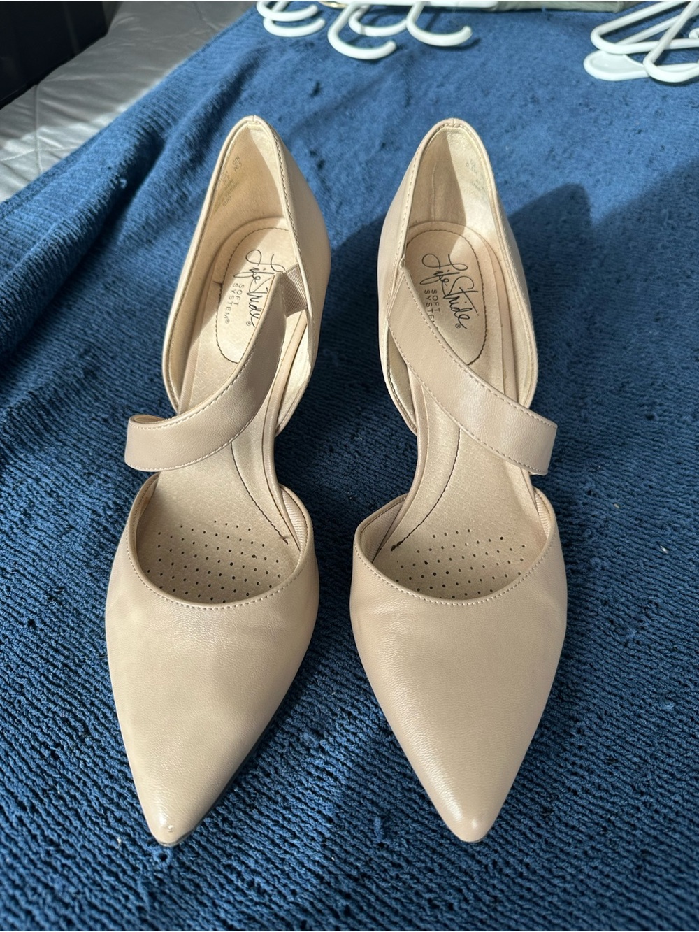 Life Stride Beige Pointed-Toe Mary Jane Heels